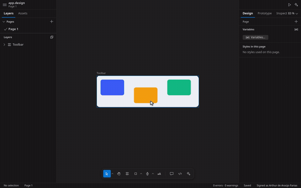 Shift+A wraps the items in auto layout; direction, gap and padding; a resized item reflows the frame.