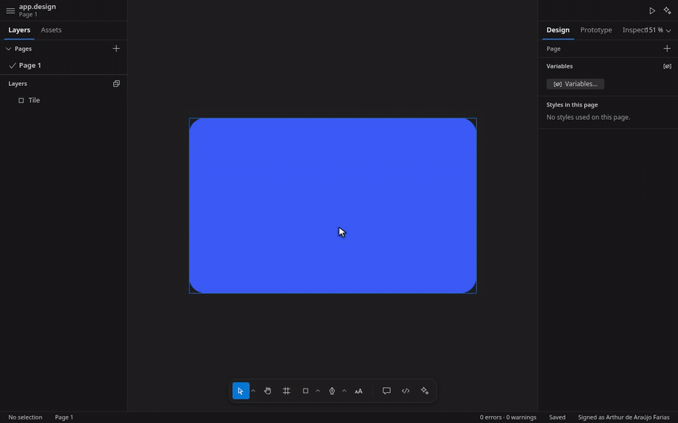 A linear gradient fill, a stroke, a drop shadow and a progressive blur in the Design panel.