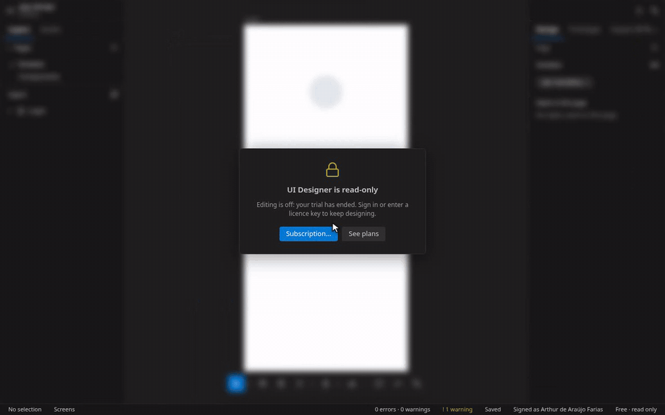 The Subscription menu from the status bar: where you stand, and only the actions that apply.