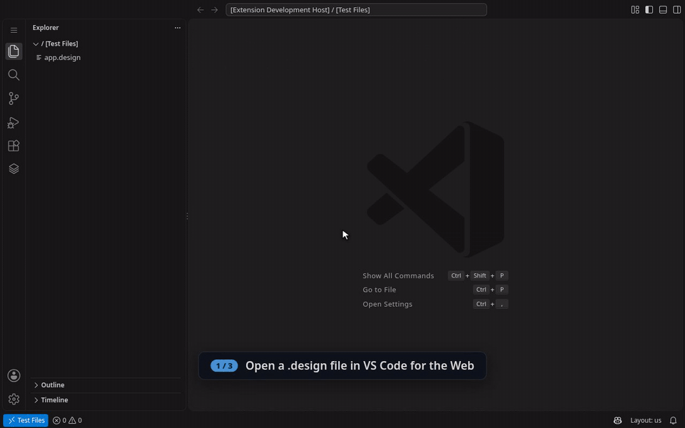 UI Designer in vscode.dev: the same editor, saving into the repository.